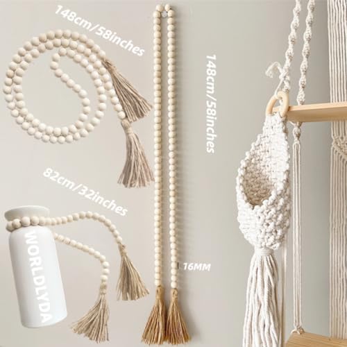 WORLDLYDA Natural Wood Bead Garland with Tassels