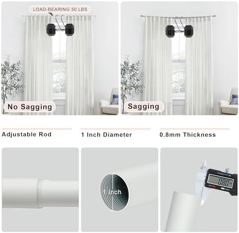 Matte White Curtain Rods 28-48 Inches Single Rod