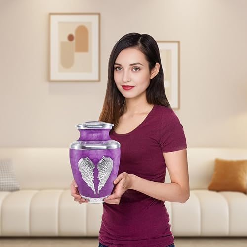 Purple Wings of Love Cremation Urn - Large Silver Engraved