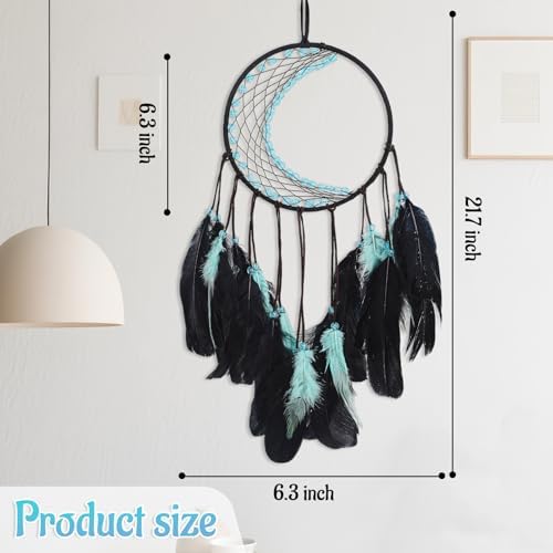 Dream Catcher with Moon Mesh and Turquoise Feathers