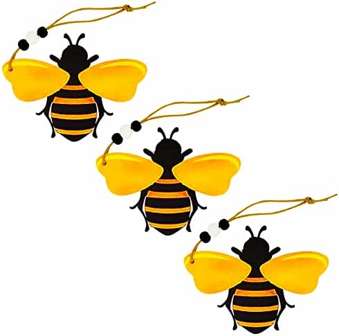 Bee Ornaments Wooden Bumble Bees Cutouts 3PCS Decorations