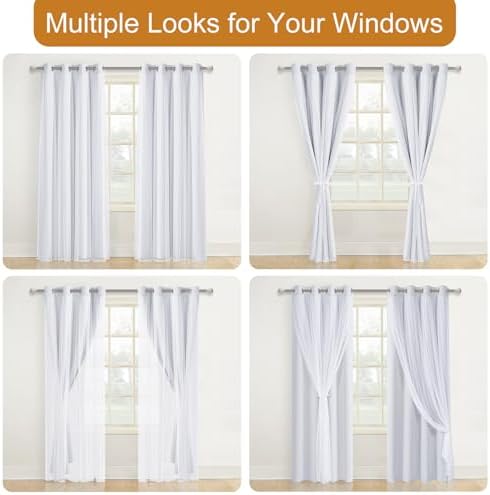 DWCN Blackout Curtains with Sheer Overlay 52 Wx84 L
