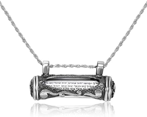Jewish Mezuzah Pendant with Scroll 925 Sterling Silver Necklace