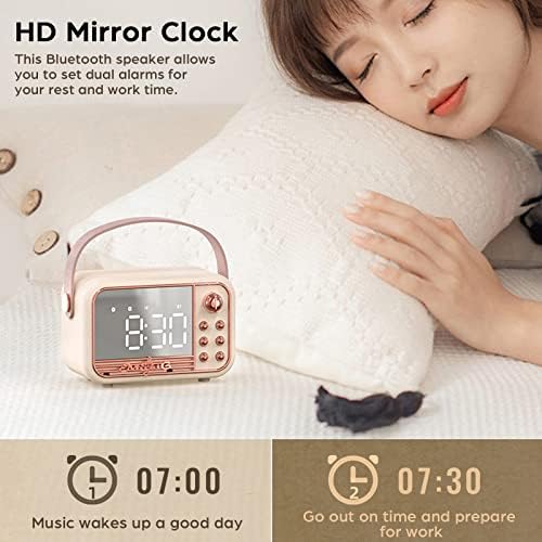 Retro Bluetooth Speaker with Alarm Clock and TF Card Pink