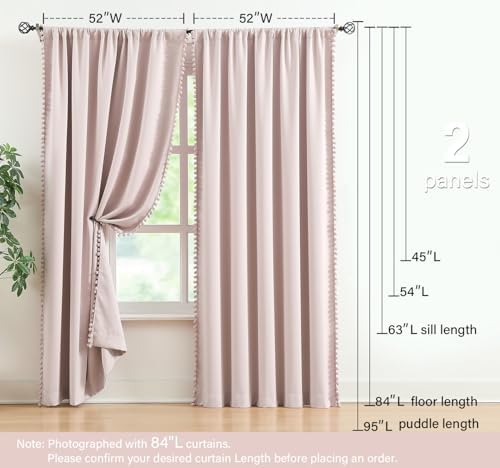 Treatmentex Pom-Pom Pink Half-Blackout Curtains 2 Panels Rod Pocket