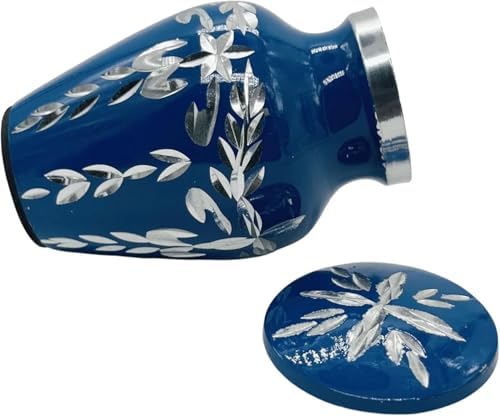 Blue Velvet Box Decorative Urn with Diamond Cutting