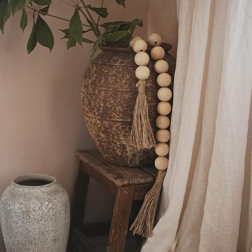 Extra Large Wood Bead Garland with Tassels 41 Inches