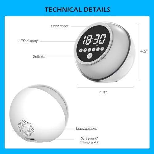 Dinvel Alarm Clock with Bluetooth Speaker and Night Light