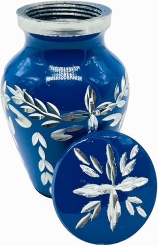 Blue Velvet Box Decorative Urn with Diamond Cutting