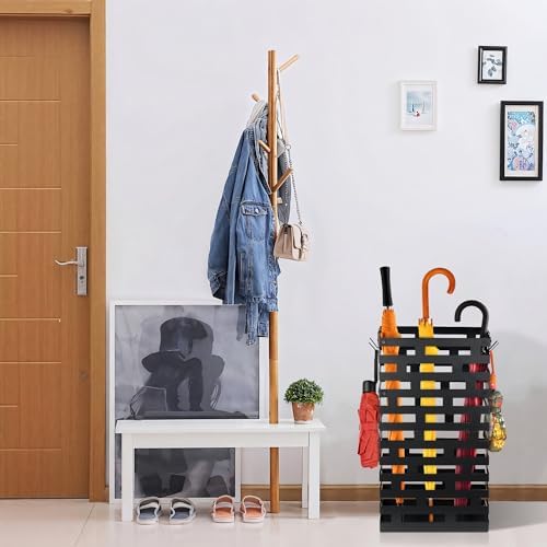 23 Inch Metal Umbrella Stand with Tray and Hooks