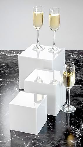 Red Co Set of 2 Glossy White Acrylic Cube Display Riser Stands