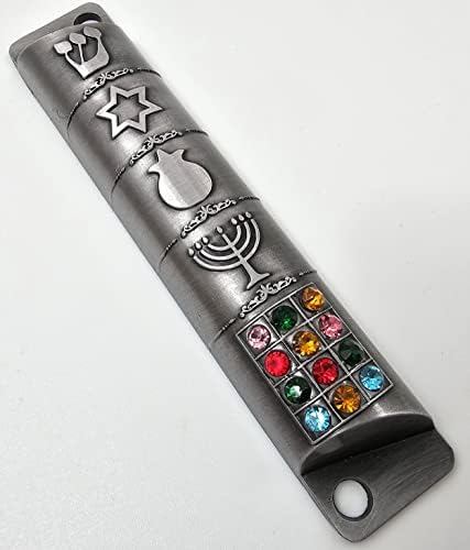 Pewter Mezuzah Case with Scroll 3D Star of David