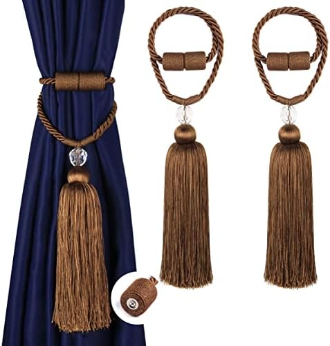 BEL AVENIR Magnetic Curtain Holdbacks Tassel Rope Coffee
