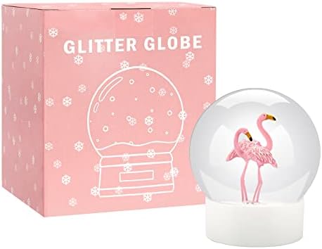 Pink Flamingo Snow Globe with White Base