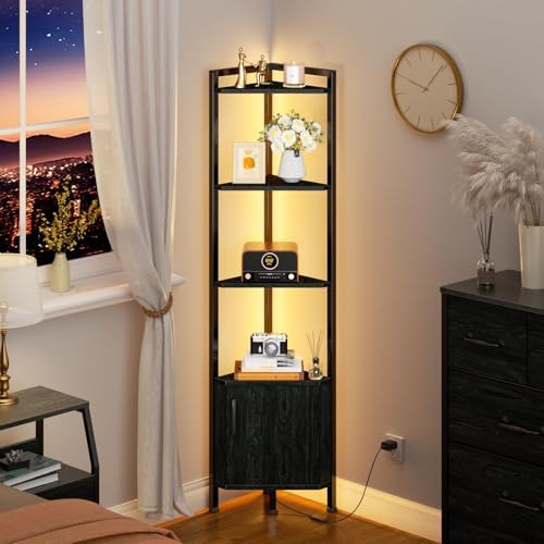 Furnulem 5-Tier Corner Bookshelf with LED Light