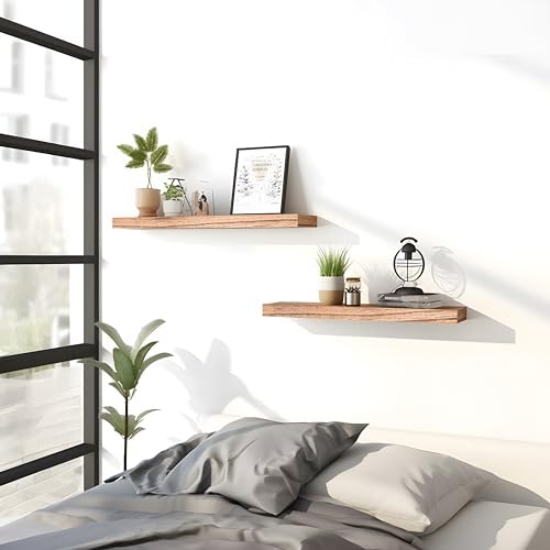PHPH Wood Floating Shelves Set of 6 17 Inch Light Brown