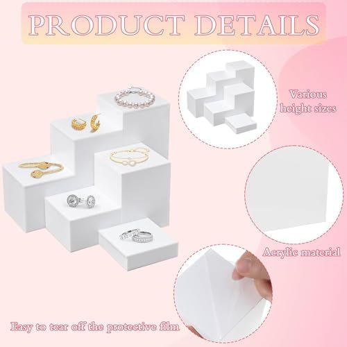 6Pcs White Acrylic Cube Display Risers with Hollow Bottoms