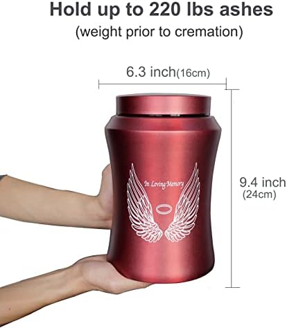 Large Urn for Human Ashes 220 lbs Capacity Angel Wings Design