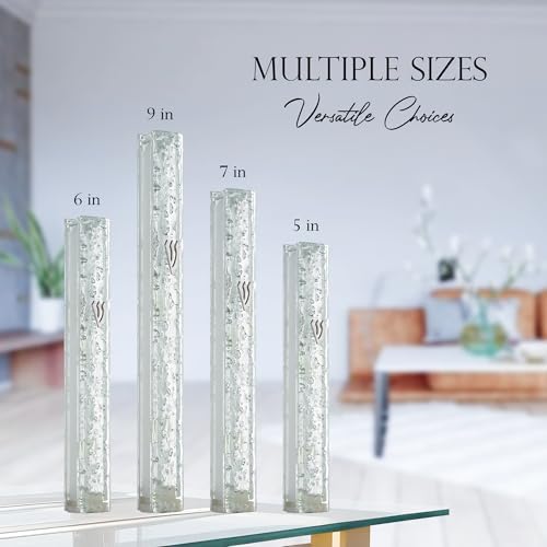 Modern Glass Mezuzah Case For Door With Shattered Design Waterproof Cover