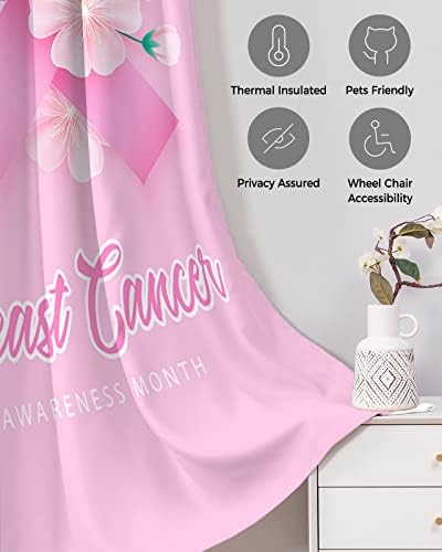 Breast Cancer Awareness Door Curtain - 96 Inch Pink Floral Blackout Panels