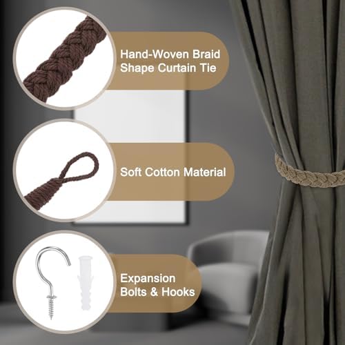 Uxcell 2Pcs Dark Brown Cotton Rope Curtain Tiebacks