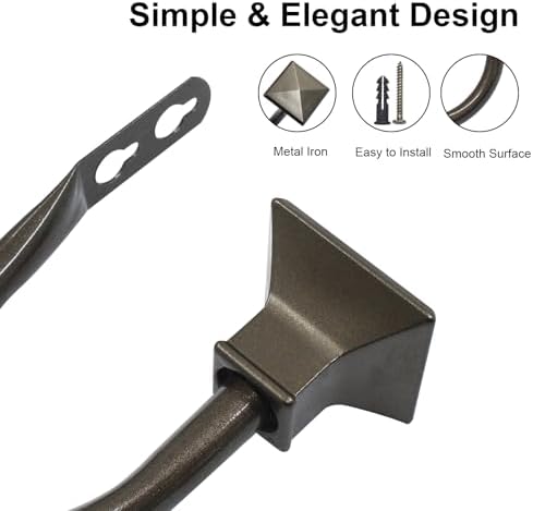 2Pcs Brown Square Curtain Holdbacks with Metal Hooks