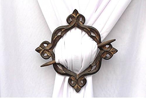 RII Antique Wooden Curtain Tiebacks Rustic Decor Holdbacks