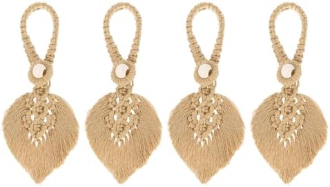 Uxcell 4 Pack Tassel Curtain Tiebacks Bohemian Leaf Design Brown
