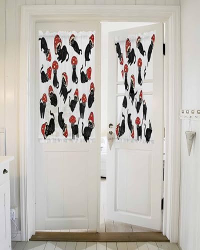 Black Semi Sheer Front Door Curtains 54x40 Inch