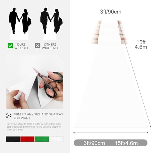 VOK White Aisle Runner Carpet Rug for Weddings 3x15 ft