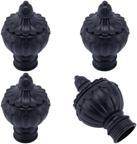 GORGECRAFT 4PC Curtain Rod Covers Ends Black Plastic Finials