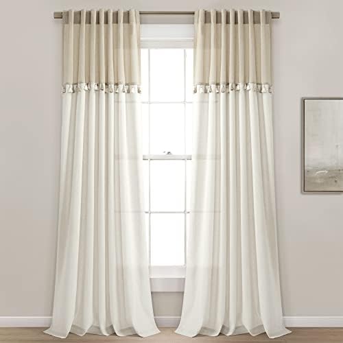 Lush Decor Boho Faux Linen Tassel Window Curtain Panels Pair