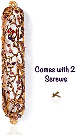 Grapes on Vine Mezuzah Case 6 Inches Gold Red