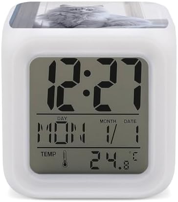 Small Digital Long Haired Cat Alarm Clock with LED Display