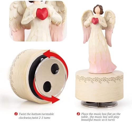 Angel Music Box - Hand-Painted Resin Figurine with Heart