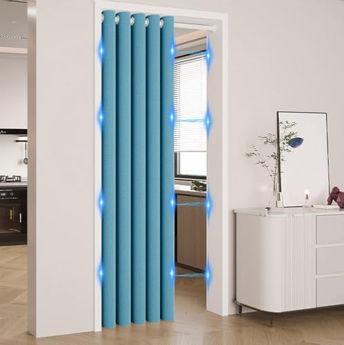 Magnetic Thermal Insulated Door Curtain Blue 118x87