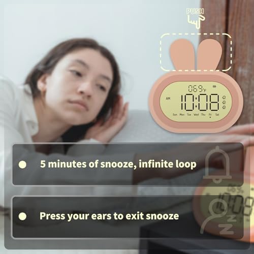 Cute Rabbit Alarm Clock for Kids with Night Light