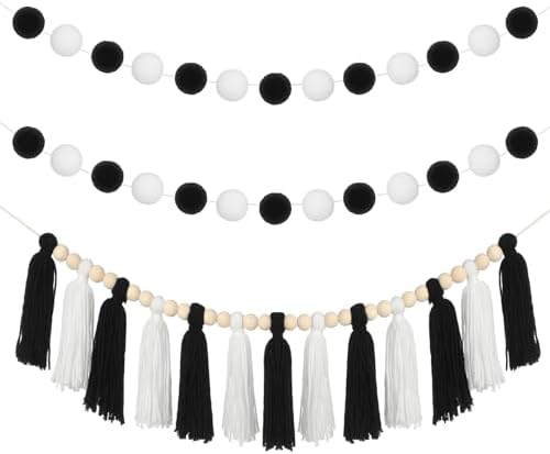 3 Pcs Black and White Tassel Garland Decor