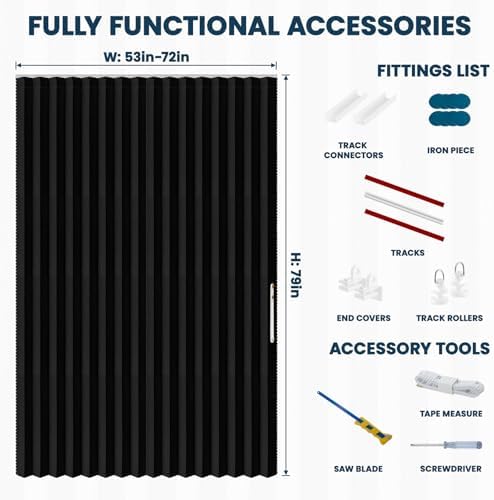 AJAZZ Blackout Sliding Door Curtains 72W x 79L Black 1 Pack