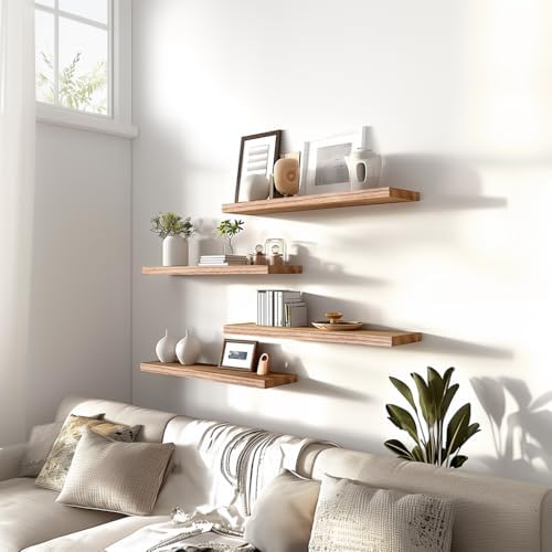 PHPH Wood Floating Shelves Set of 6 17 Inch Light Brown