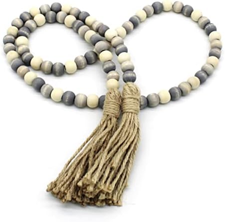 Wood Beads Garland with Tassels for Farmhouse Decor