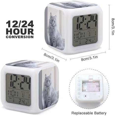 Small Digital Long Haired Cat Alarm Clock with LED Display