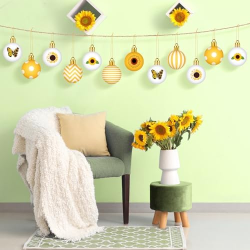 Barydat 24 Pcs Yellow Sunflower Hanging Decorations