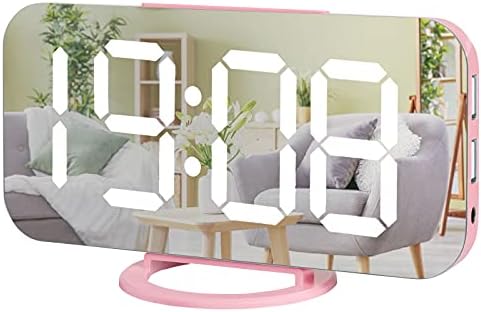 Miowachi Pink LED Alarm Clock with Mirror and Snooze