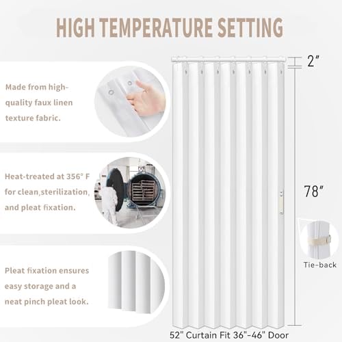 Vatge Pleated Folding Curtains for Doorway - White W52 x L78