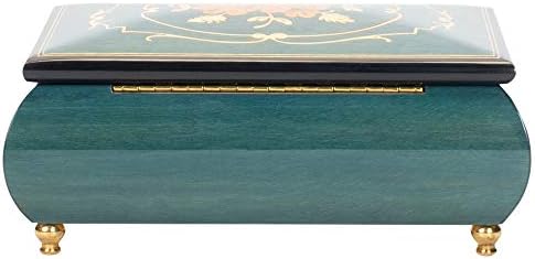 Flower Dark Blue Italian Inlaid Wood Music Box Swan Lake