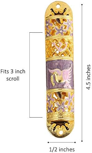 Matashi Hand Painted Enamel Mezuzah with Gold Accents and Flowers
