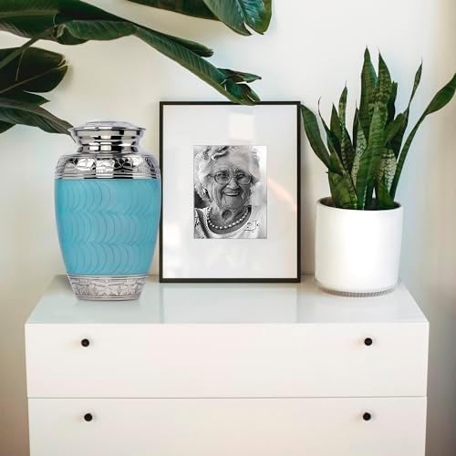 Trupoint Memorials Large Light Blue Cremation Urn with Silver Lining