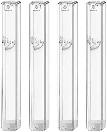 4 Pack Waterproof Clear Mezuzah Case with Silver SHIN