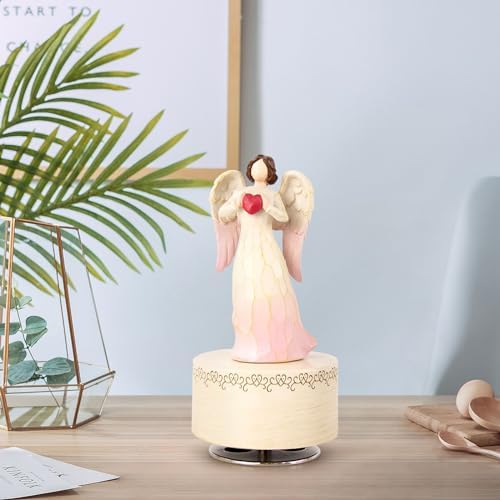 Angel Music Box - Hand-Painted Resin Figurine with Heart